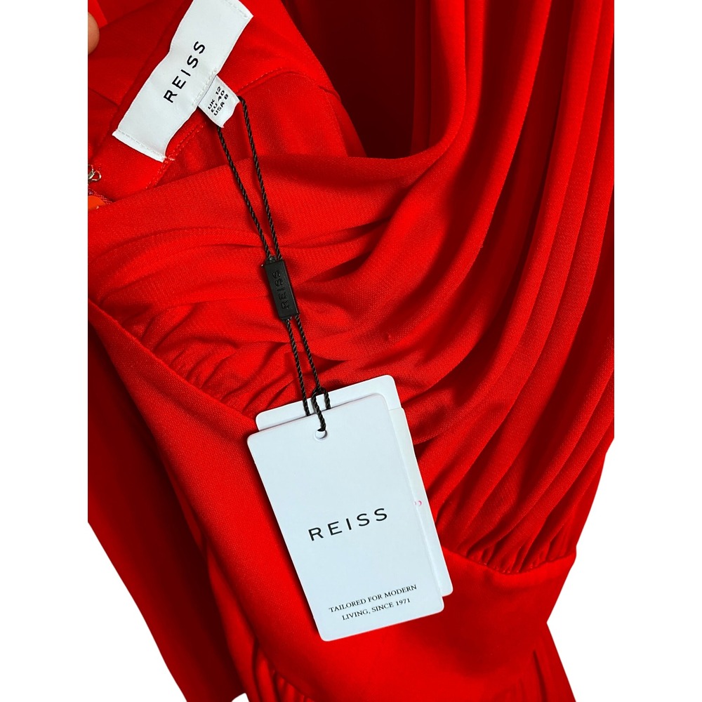 Reiss Savannah Red Jersey Wrap Asymmetric Maxi Dress US 8 - Picture 4 of 12